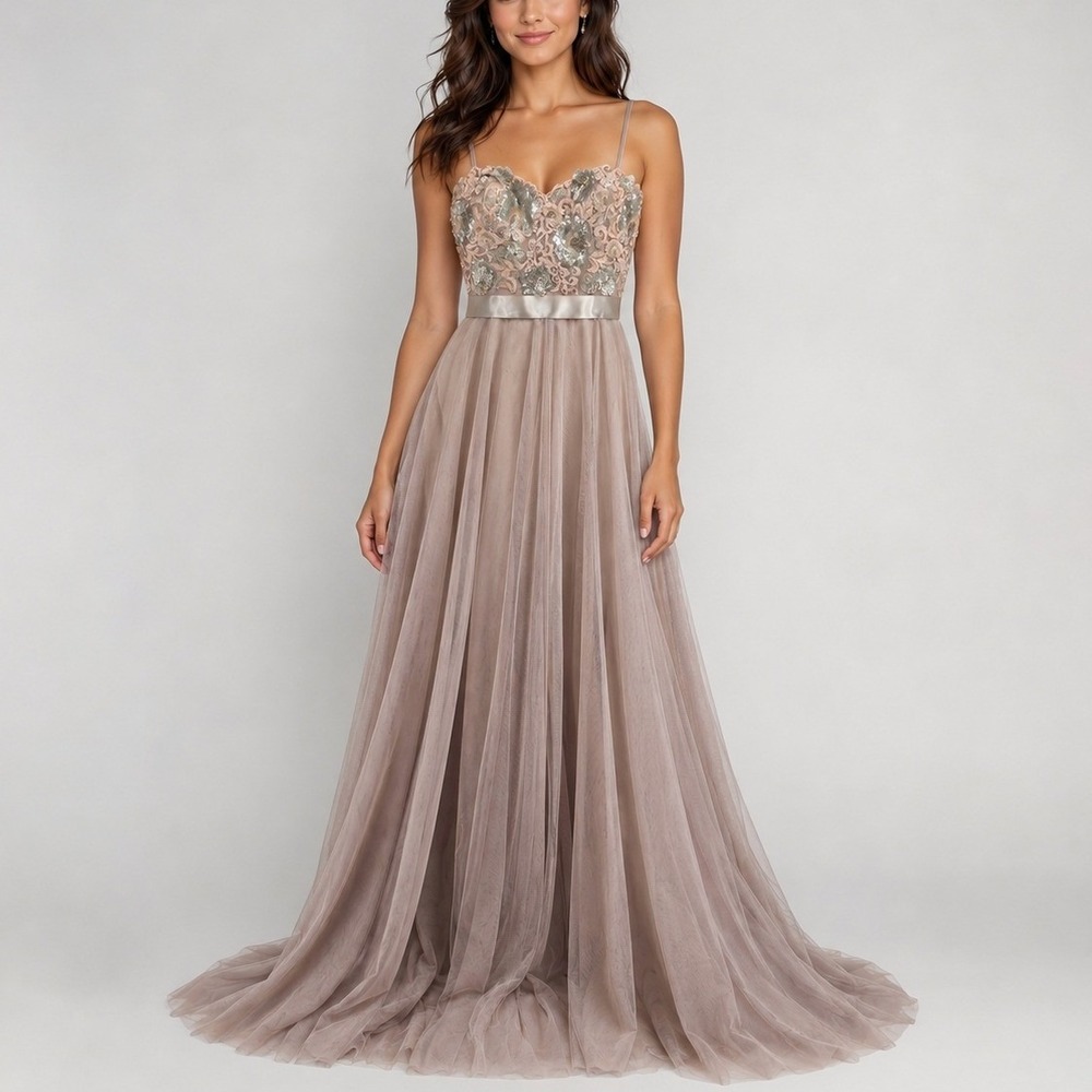 Watters & Watters Blair Gown 10 Rose Gold Sequin Lace Tulle Formal Dress Wedding